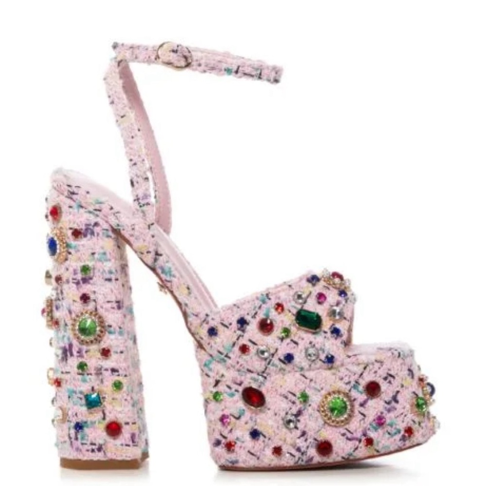 NIB Azalea Wang Pink Tweed Platforms Size 11